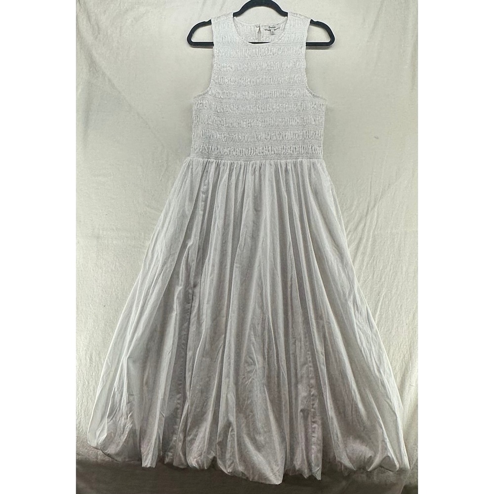 Madewell White Smocked Bodice Bubble Hem Maxi‎ Dress Sleeveless Cotton XL NM945